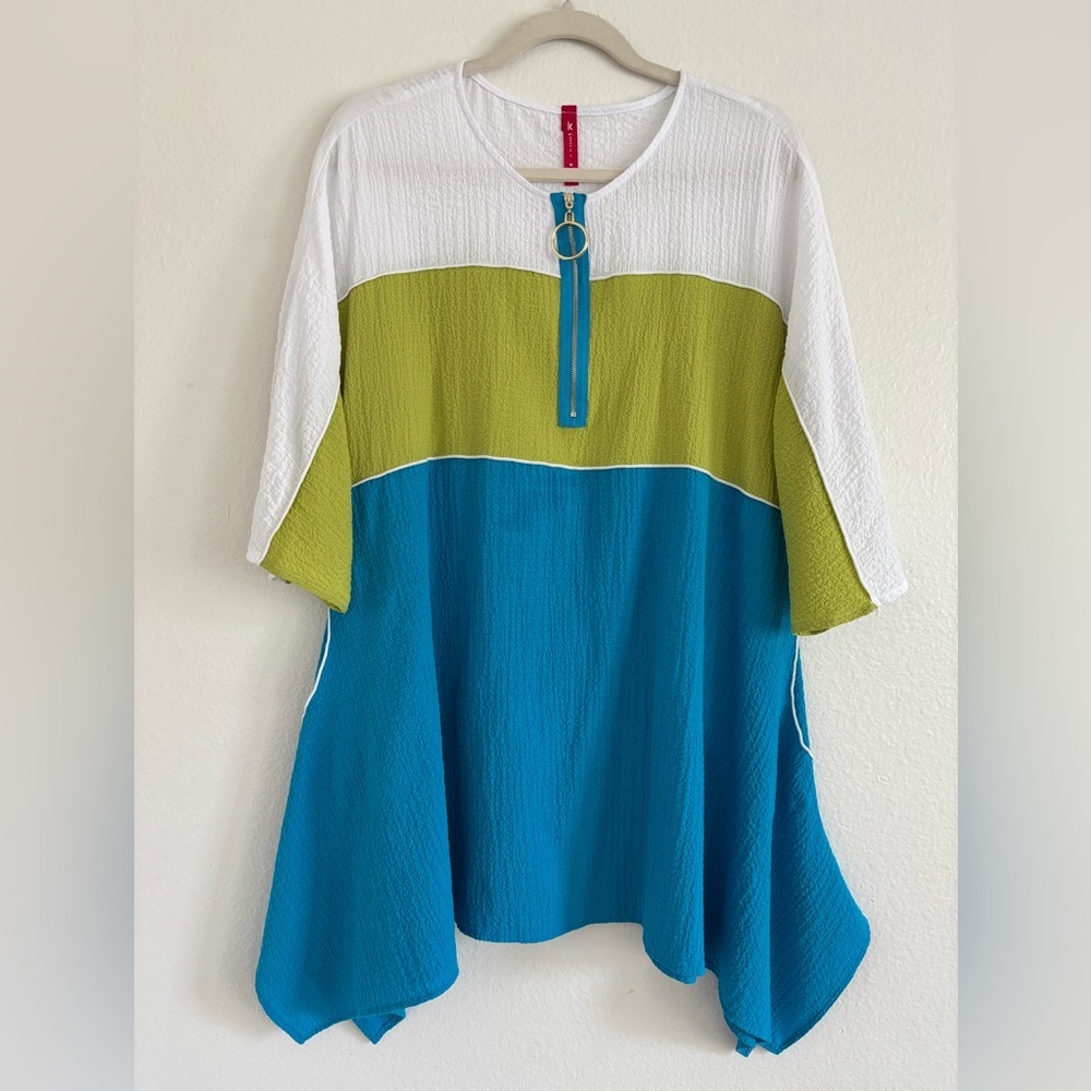 IC by Connie K Colorblock Tunic Top Women’s Oversized Lagenlook Crinkle Medium - Picture 1 of 9